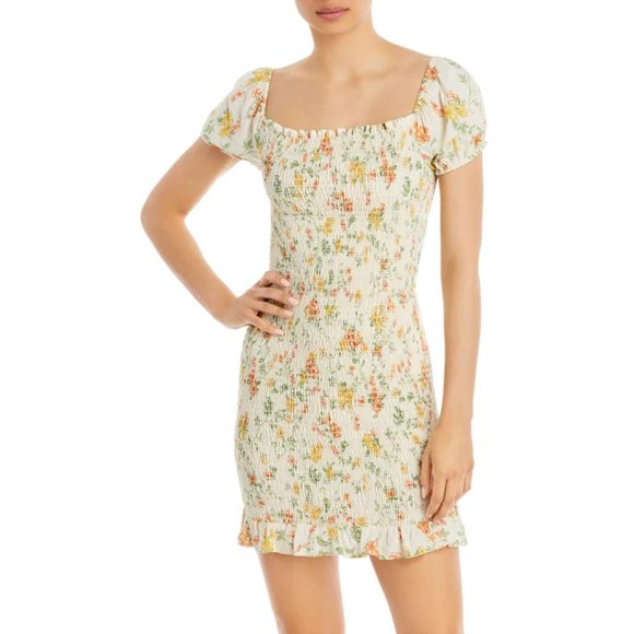 LOST + WANDER Big Escape Off The Shoulder Mini Dress in Smocked Florals Size L - Picture 2 of 9